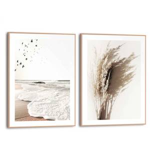 Set afbeeldingen Strand Pampas (2-delig) Print in houten frame - beige