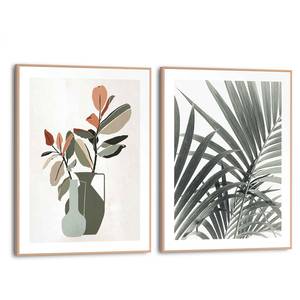 Set afbeeldingen Vaas Bloemen (2-delig) Print in houten frame - groen