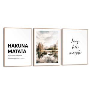 Set afbeeldingen Hakuna Matata (3-delig) Print in houten lijst - zwart