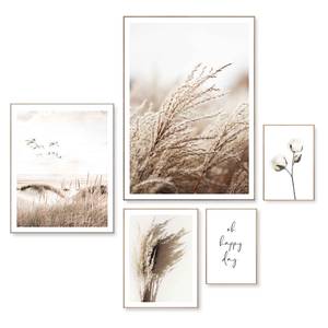 Set afbeeldingen Kraanvogels (5 stk) Print in houten frame - beige