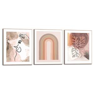 Set afbeeldingen Trendy Vrouw (3-delig) Print in houten frame - bruin