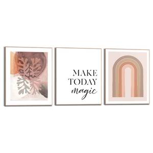 Set afbeeldingen Trendy Magic (3-delig) Print in houten frame - bruin