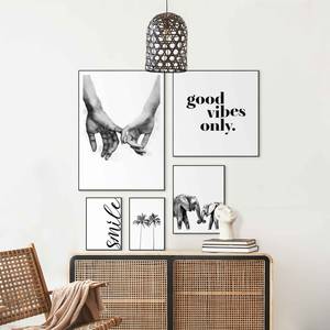 Set afbeeldingen Happy Palm (5 stk) Print in houten lijst - zwart