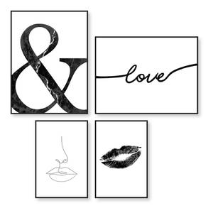 Set afbeeldingen Modere Lippen (4-delig) Print in houten lijst - zwart