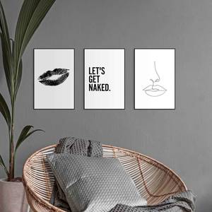 Set afbeeldingen Vrouw Trendy (3-delig) Print in houten lijst - zwart