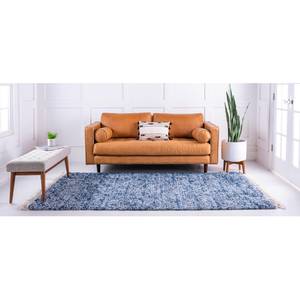 Hoogpolig vloerkleed Top Shag III polypropeen/jute - Blauw - 65 x 90 cm