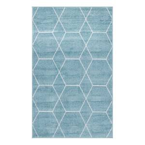 Tapis Crosses Frise I Polypropylène / Coton - Bleu clair - 100 x 160 cm