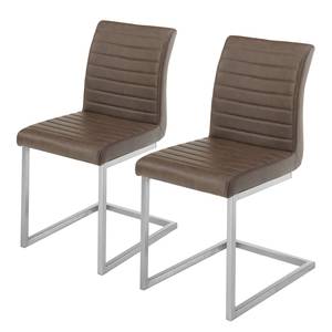 Chaises cantilever Finga I (lot de 2) Cuir synthétique Kasai: Marron - Acier inoxydable