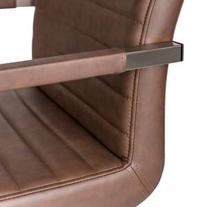 Chaise à accoudoirs Finga I Imitation cuir / Acier - Noir mat - Cuir synthétique Kasai: Marron - Acier inoxydable