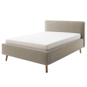 Gestoffeerd bed MATTIS geweven stof/massief eikenhout - Geweven stof Asha: Taupe - 140 x 200cm - Met lattenbodem