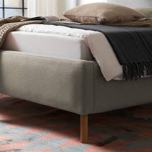 Gestoffeerd bed MATTIS geweven stof/massief eikenhout - Geweven stof Asha: Taupe - 140 x 200cm - Met lattenbodem