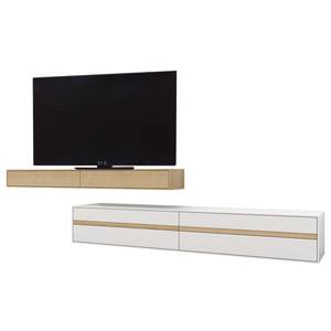 Ensemble meubles TV Calea (2 éléments) Avec éclairage inclus - Plaqué bois - Blanc mat / Chêne - Alignement à gauche