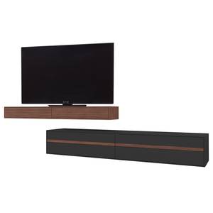 Ensemble meubles TV Calea (2 éléments) Avec éclairage inclus - Plaqué bois - Anthracite mat / Noyer - Alignement à gauche