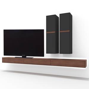 Ensemble meubles TV Calea (3 éléments) Avec éclairage inclus - Plaqué bois - Anthracite mat / Noyer - Alignement à droite