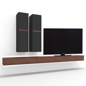 Ensemble meubles TV Calea (3 éléments) Avec éclairage inclus - Plaqué bois - Anthracite mat / Noyer - Alignement à gauche