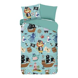 Beddengoed Pirates katoen - aqua - 140x200/220cm + kussen 70x60cm