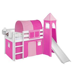 Lit mezzanine Jelle Colours Rose foncé - 90 x 190cm - Avec toboggan et tour