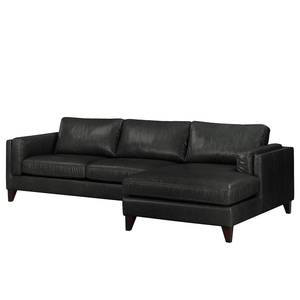 Ecksofa Clonee Echtleder - Schwarz - Longchair davorstehend rechts