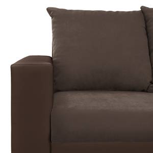 Ecksofa Drayton Kunstleder; Microfaser - Echtleder Soka / Microfaser Miako: Dunkelbraun / Espresso - Ottomane davorstehend rechts - Mit Hocker