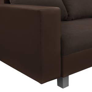 Ecksofa Drayton Kunstleder; Microfaser - Echtleder Soka / Microfaser Miako: Dunkelbraun / Espresso - Ottomane davorstehend rechts - Mit Hocker