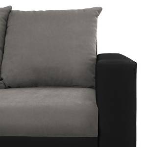 Canapé d’angle Drayton Imitation cuir / Microfibre - Cuir Soka / Microfibre Miako: Noir / Gris - Méridienne longue à gauche (vue de face) - Sans repose-pieds