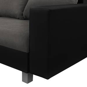 Canapé d’angle Drayton Imitation cuir / Microfibre - Cuir Soka / Microfibre Miako: Noir / Gris - Méridienne longue à gauche (vue de face) - Sans repose-pieds