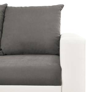 Canapé d’angle Drayton Imitation cuir / Microfibre - Cuir Soka / Microfibre Miako: Blanc / Gris - Méridienne longue à gauche (vue de face) - Sans repose-pieds