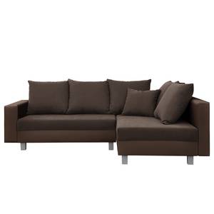 Ecksofa Drayton Kunstleder; Microfaser - Echtleder Soka / Microfaser Miako: Dunkelbraun / Espresso - Ottomane davorstehend rechts - Ohne Hocker