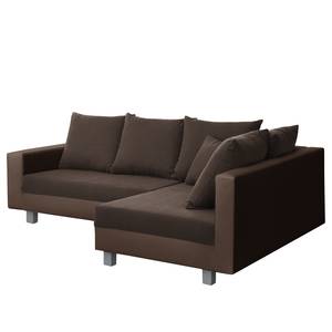 Ecksofa Drayton Kunstleder; Microfaser - Echtleder Soka / Microfaser Miako: Dunkelbraun / Espresso - Ottomane davorstehend rechts - Ohne Hocker