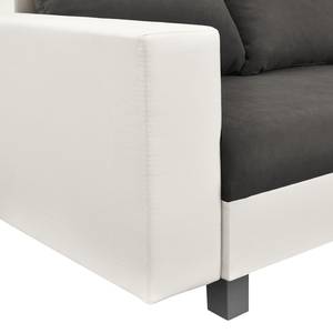 Canapé d’angle Drayton Imitation cuir / Microfibre - Cuir Soka / Microfibre Miako: Blanc / Gris - Méridienne longue à droite (vue de face) - Sans repose-pieds