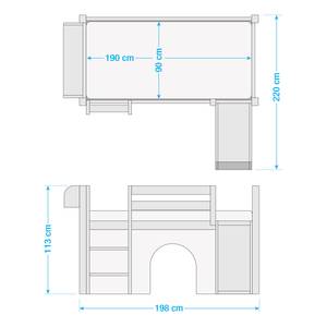 Lit mezzanine Jelle Reine des neiges Rose foncé - 90 x 190cm - Avec toboggan