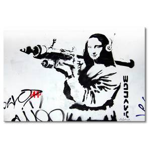 Tableau déco Banksy No. 1 I Lin / Épicéa massif - Noir / Blanc