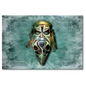 Leinwandbild African Mask Leinen / Massivholz Fichte - Türkis
