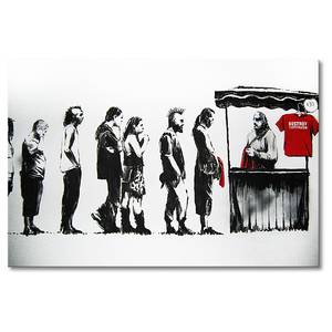 Canvas Banksy No.6 I Tela / Legno massello di abete - Nero / Bianco