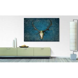 Afbeelding Deer Head linnen/massief sparrenhout - turquoise