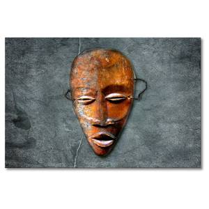 Canvas The Face I Tela / Legno massello di abete - Grigio / Arancione