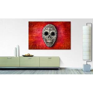 Wandbild Skull On Red Leinen / Massivholz Fichte - Rot