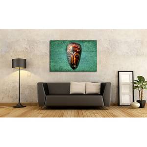 Canvas Wood Face linnen/massief sparrenhout - turquoise/bruin