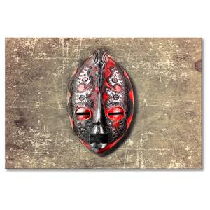 Muurdecoratie Maske Red linnen/massief sparrenhout - grijs/rood