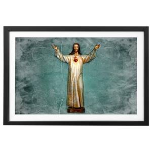 Afbeelding Blessing Jesus massief sparrenhout - blauw/goudkleurig