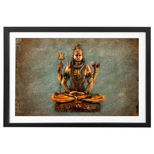 Wandbild Lord Shiva Massivholz Fichte - Grün / Gold