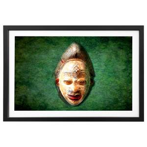 Bild African Mask II Massivholz Fichte - Grün / Gold