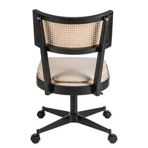 Fauteuil de bureau Davik Tissu / Frêne massif / Rotin - Crème / Frêne noir / Noir