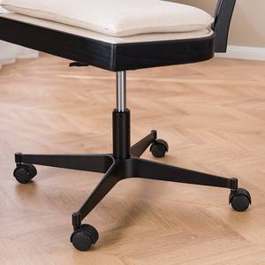 Fauteuil de bureau Davik Tissu / Frêne massif / Rotin - Crème / Frêne noir / Noir