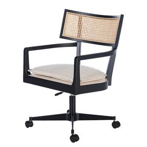 Fauteuil de bureau Devon Tissu / Frêne massif / Rotin - Crème / Frêne noir / Noir