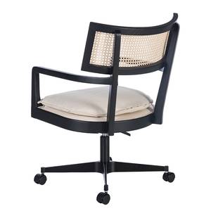 Fauteuil de bureau Devon Tissu / Frêne massif / Rotin - Crème / Frêne noir / Noir