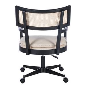 Fauteuil de bureau Devon Tissu / Frêne massif / Rotin - Crème / Frêne noir / Noir