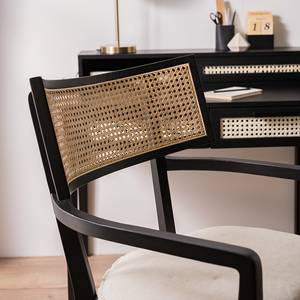 Bürostuhl Devon Webstoff / Esche massiv / Rattan - Creme / Esche Schwarz / Schwarz