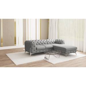 Ecksofa Laviva II Microfaser - Microfaser Enza: Grau - Breite: 261 cm - Ottomane davorstehend rechts