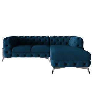 Ecksofa Laviva II Samt - Samt Ravi: Marineblau - Breite: 261 cm - Ottomane davorstehend rechts